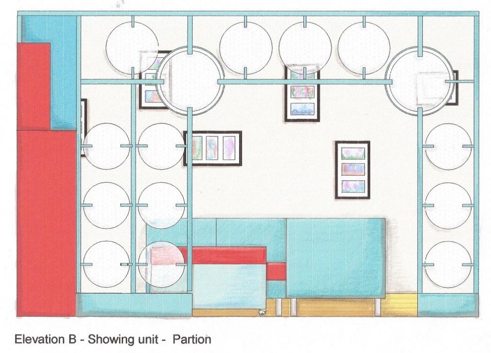 Drawings & Boards | Playroom - Elevation showing screen | Interior Designers